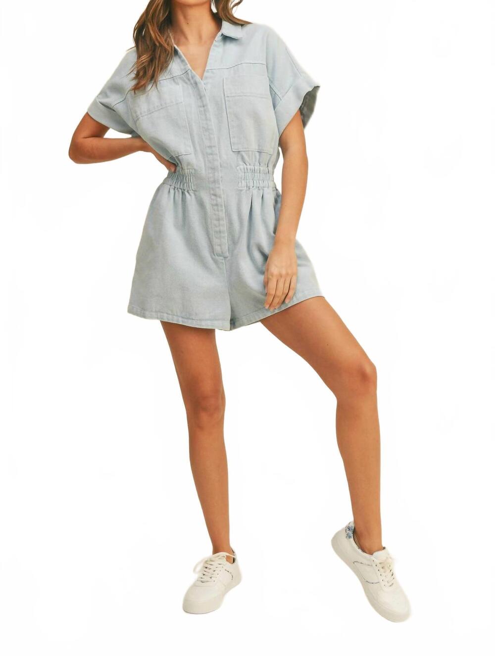NEW MIOU MUSE denim daze romper in light wash